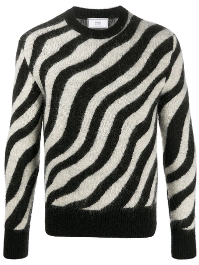 Shop Ami Alexandre Mattiussi Zebra Striped Crewneck Jumper In Black