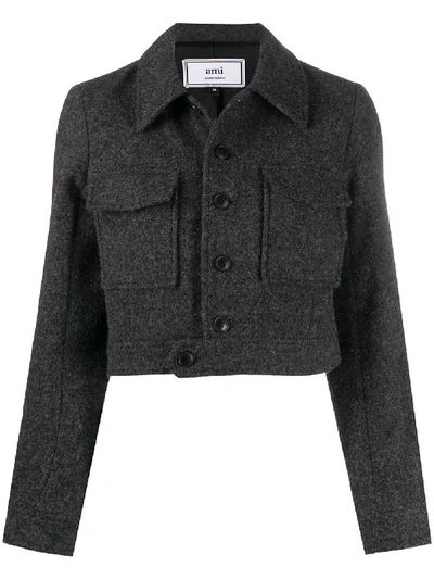 Shop Ami Alexandre Mattiussi Single-breasted Cropped Jacket In Grey