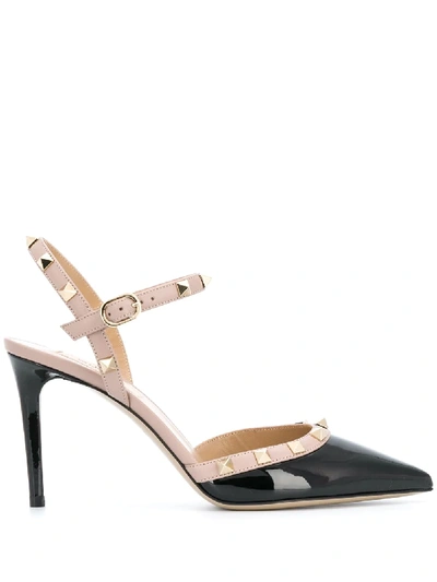 Shop Valentino Rockstud Slingback 85mm Pumps In Black