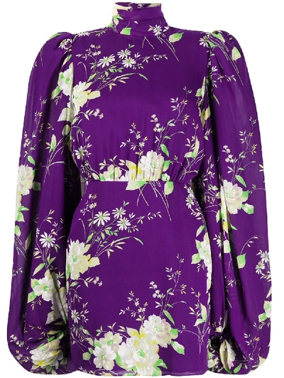 Shop Attico Floral-print Mini Dress In Purple