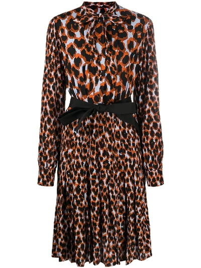 Shop Golden Goose Pleated Leopard Print Dress In Black