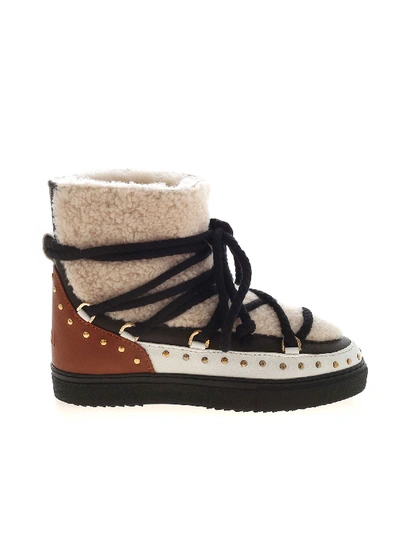 Inuikii Curly Rock Shearling Colorblock Snow Booties In White