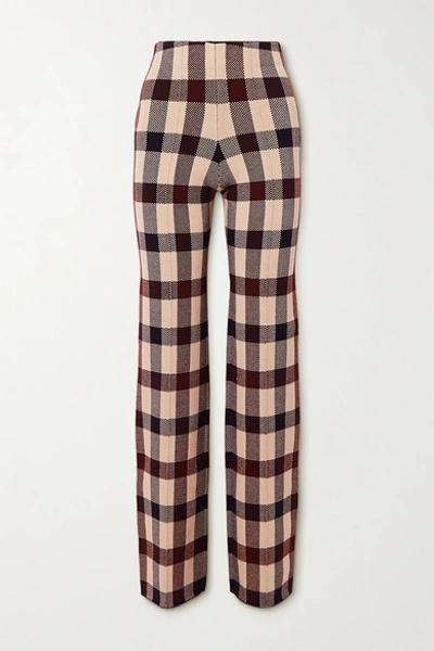 Shop Victoria Victoria Beckham Checked Stretch-knit Straight-leg Pants In Navy