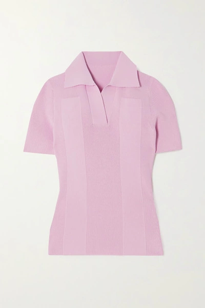 Shop Jacquemus Open-back Tie-detailed Ribbed-knit Top In Pink