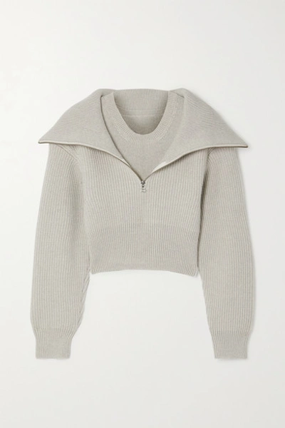 Shop Jacquemus Risoul Layered Ribbed Merino Wool Sweater In Light Gray