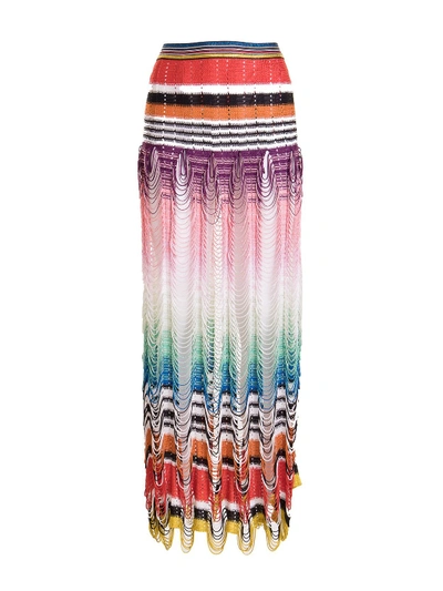 Shop Missoni Chevron Patterned Long Skirt In Multicolour