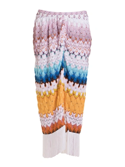 Shop Missoni Front Vent Long Skirt In Multicolour