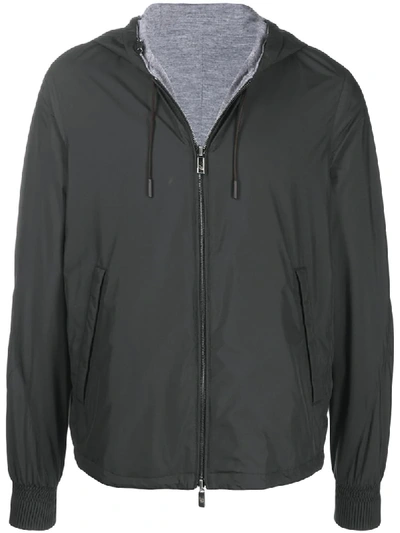 Shop Ermenegildo Zegna Reversible Logo Hooded Jacket In Black