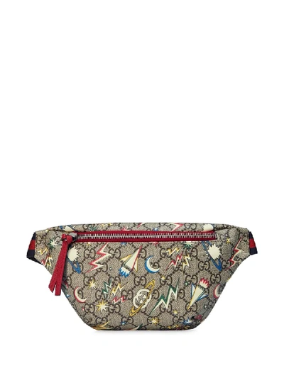 Shop Gucci Gg Space Print Belt Bag In Neutrals ,red