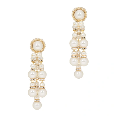 Shop Alessandra Rich Faux Pearl-embellished Clip-on Earrings In Gold