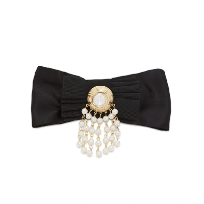 Shop Alessandra Rich Black Embellished Satin Bow Hair Clip