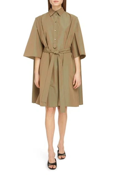 Shop Givenchy Cape Back Iridescent Poplin Shirtdress In Green Khaki