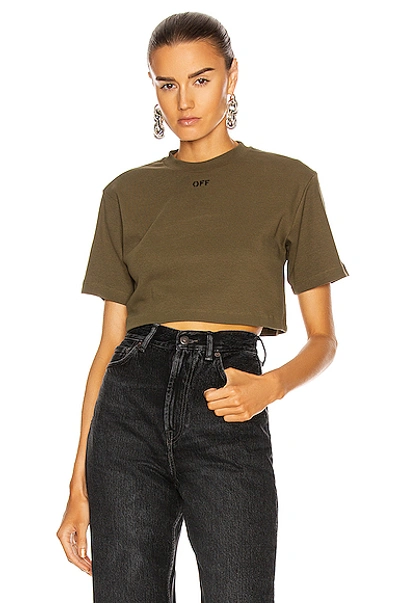 Shop Off-white Rib Cropped Casual Tee In Military & White