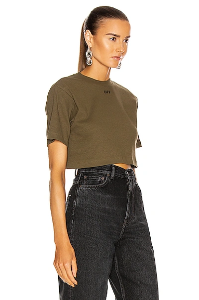 Shop Off-white Rib Cropped Casual Tee In Military & White