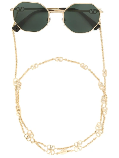 Shop Valentino Va2040 Vlogo Chain Sunglasses In Gold
