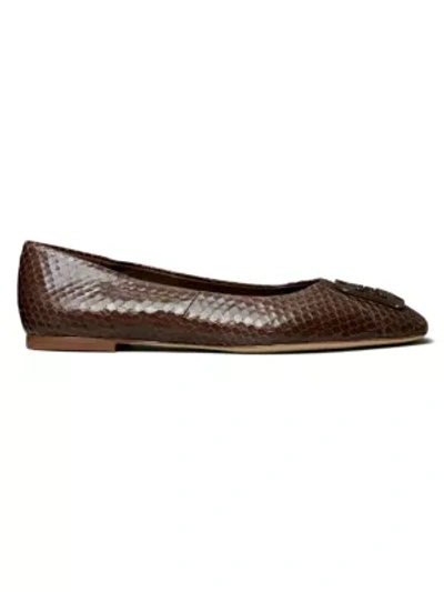 Shop Tory Burch Women's Georgia Square-toe Snakeskin Ballet Flats In Chocolate