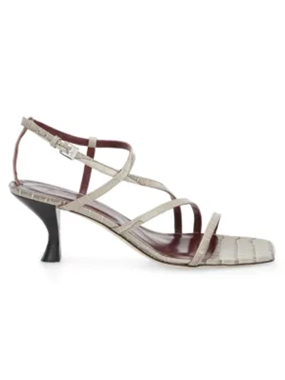 Shop Staud Women's Gita Croc-embossed Leather Sandals In French Grey