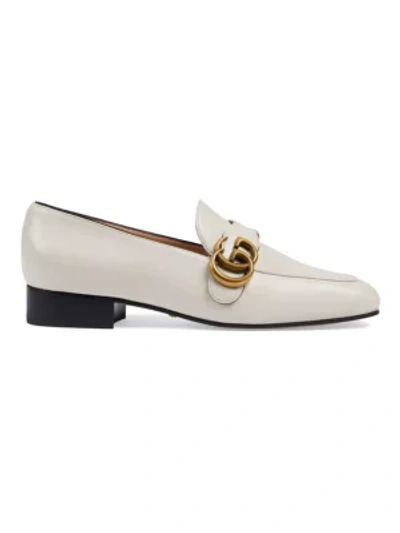 Shop Gucci Women's Double G Leather Loafers In Mystic White