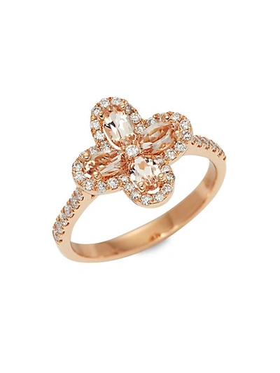 Shop Saks Fifth Avenue 14k Rose Gold, Morganite & Diamond Flower Ring