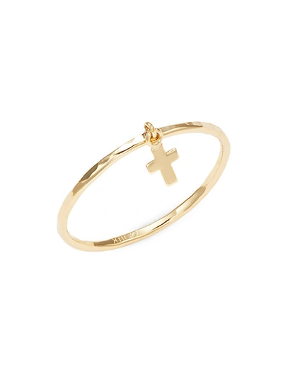 Shop Saks Fifth Avenue 14k Yellow Gold Cross Charm Ring