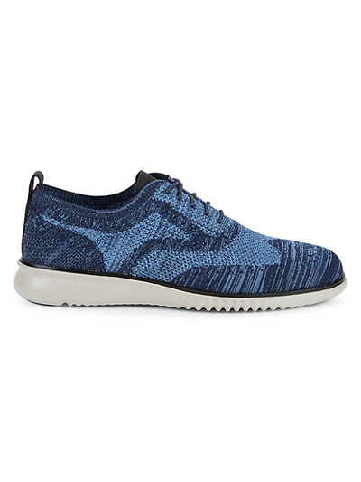 Shop Cole Haan Men's Zerogrand Wingtip Knit Sneakers In Marine Blue