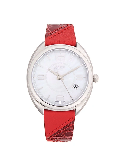 Shop Fendi Stainless Steel, Alligator & Calf Leather Strap Watch In Grey