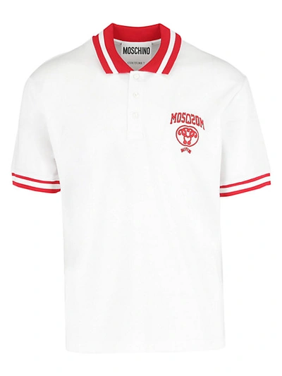 Shop Moschino Mirror Logo Cotton Polo In White