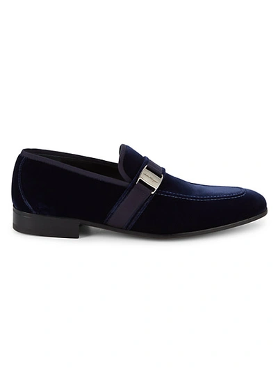 Shop Ferragamo Danny Velvet Loafers In Blue Marine