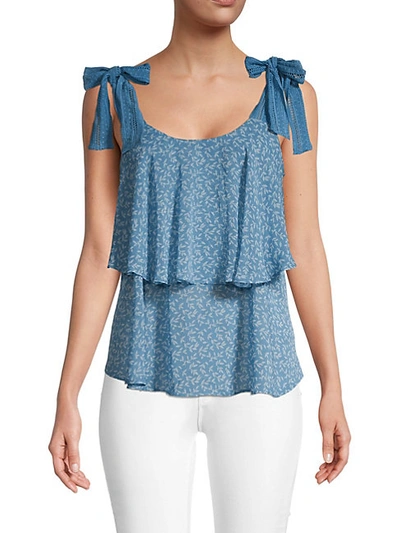 Shop Allison New York Floral Tie-strap Tiered Tank Top In Floral Sapphire