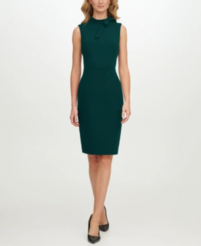Shop Calvin Klein Scuba-crepe Tie-neck Sheath Dress In Malachite