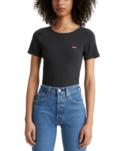 Shop Levi's Women's Slim Fit Honey Ribbed Logo T-shirt In Caviar