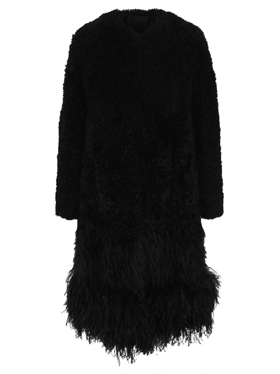 Shop Prada Feather-trim Coat In Black