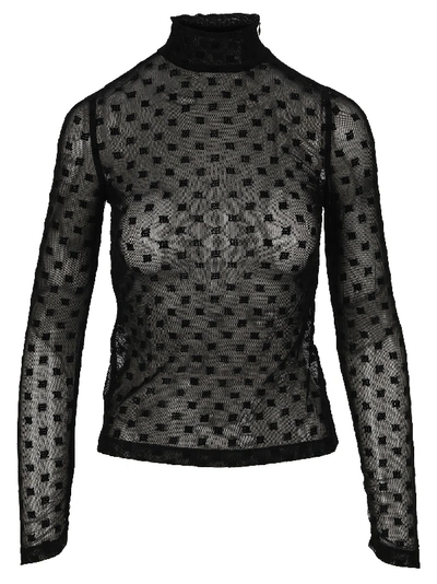 Shop Misbhv Monogram Mesh Turtleneck Top In Black