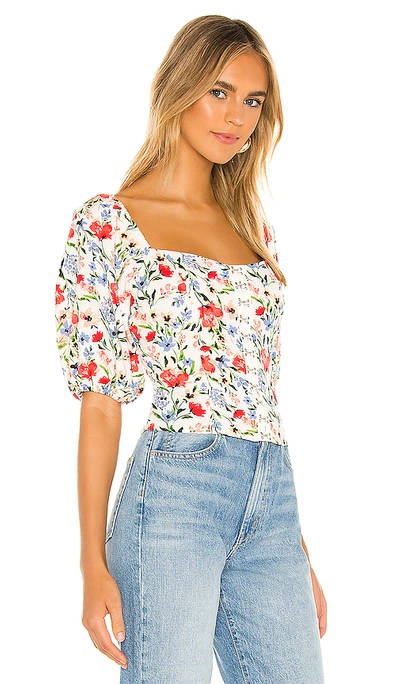 Shop Astr Hook & Eye Square Neck Top In Red Multi Floral