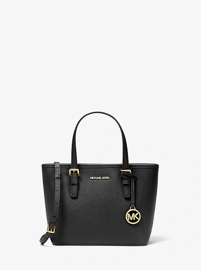 Michael Kors Jet Set Travel Extra-small Saffiano Leather Top-zip Tote Bag In Black