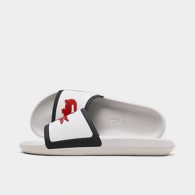 Shop Lacoste Men's Croco Tri3 Slide Sandals In White/navy/red