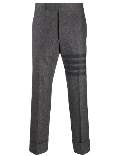 Shop Thom Browne Tonal 4-bar Flannel Trousers In Grey