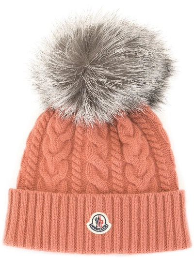 Shop Moncler Pompom Detail Beanie In Pink