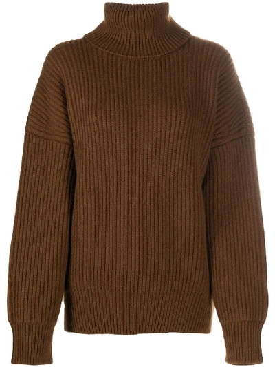 Shop Dolce & Gabbana Chunky Roll Neck Sweater In Brown