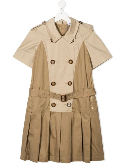 Shop Burberry Teen Trench Dress In Brown