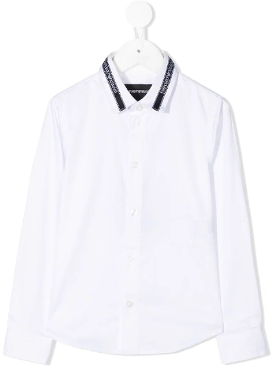 Shop Emporio Armani Logo Tape Cotton Shirt In White
