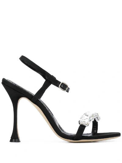 Shop Manolo Blahnik Nafud 105mm Crystal-embellished Sandals In Black