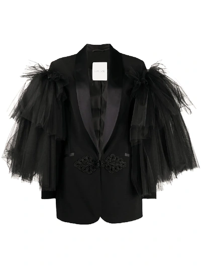 Shop Loulou Contarsting Sleeves Fitted Blazer In Black