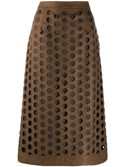 Shop Maison Margiela Laser-cut Midi Skirt In Brown