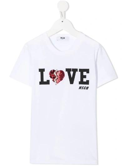 Shop Msgm Love-print Cotton T-shirt In White