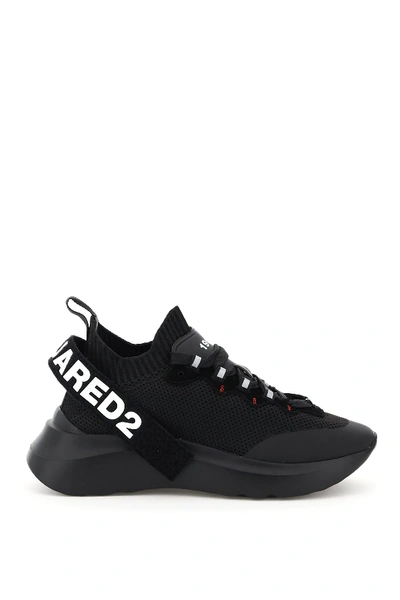 Shop Dsquared2 Speedster Knit Sneakers In Black,white,red