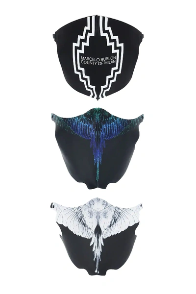 Shop Marcelo Burlon County Of Milan Set Of 3 Printed Masks In Black
