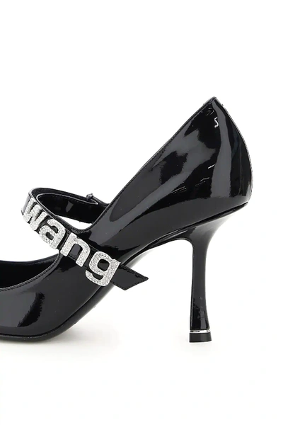 Shop Alexander Wang Grace 85 Mary Jane Pumps Crystal Logo In Black