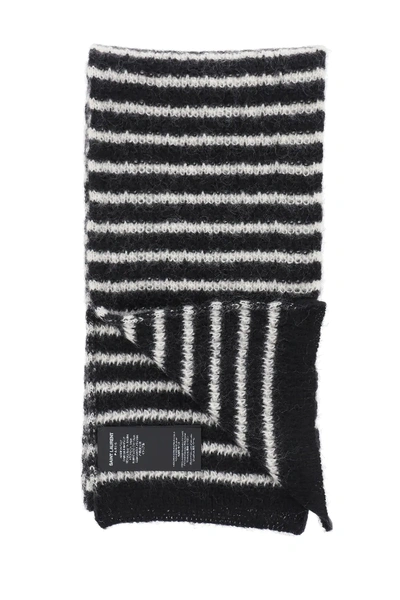 Shop Saint Laurent Maille Mariniere Knit Scarf In Black,white