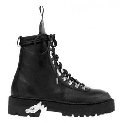 Pre-owned Off-white Leather Biker Boots In Black